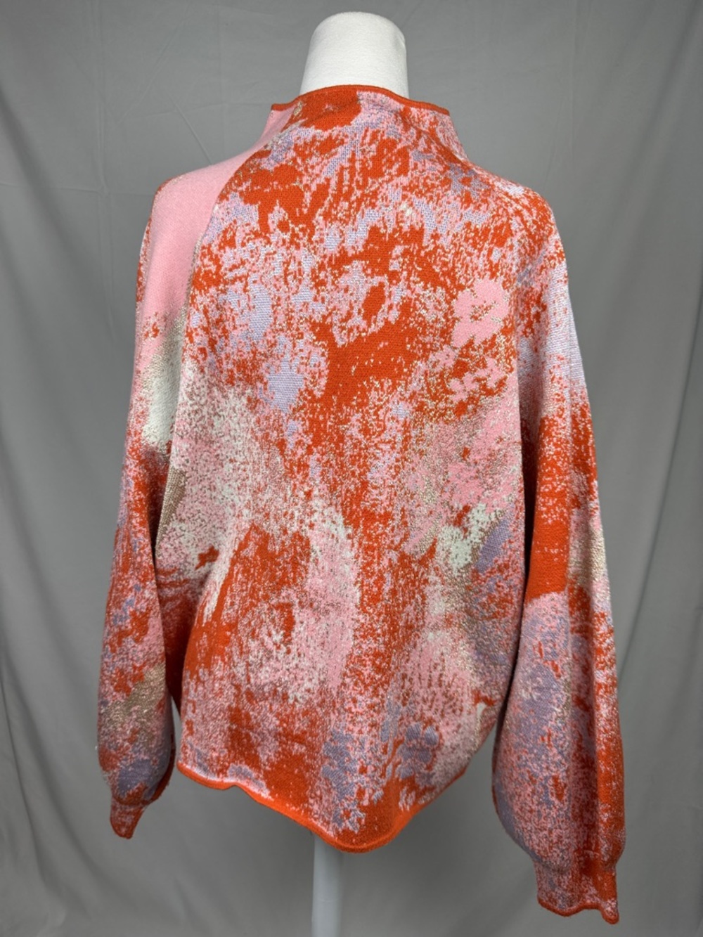 Anthropologie Abstract Coral and Pink Cowlneck Sweater - Picture 4 of 7